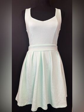 #131- La Hearts Mint Green Ribbed Fit-and-Flare Dress With Heart Back Cutout